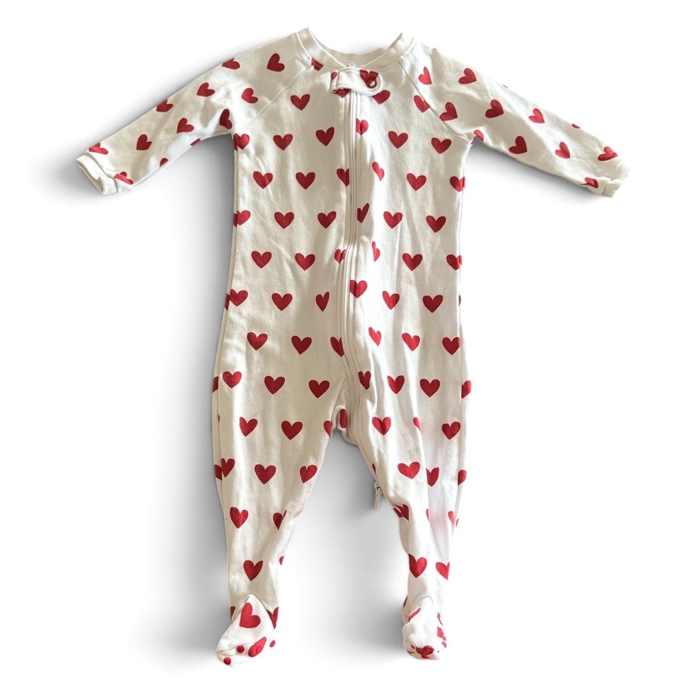 LAKE Pajamas Heart Footie Pajamas Baby 3-6M White Red Pima Cotton Sleepwear